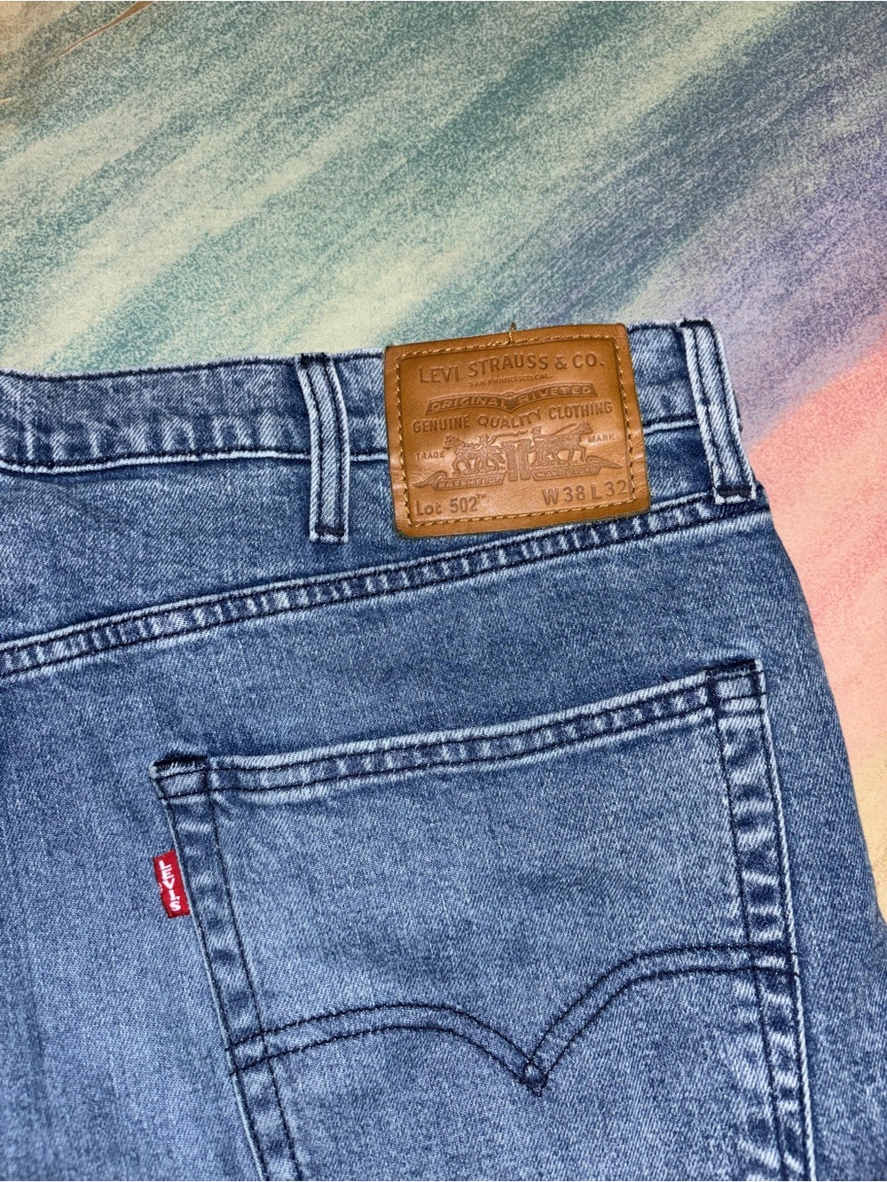 Levis 502 Premium Jeans Mens size blue Wash Stretch Denim size 38x32 - Picture 5 of 9